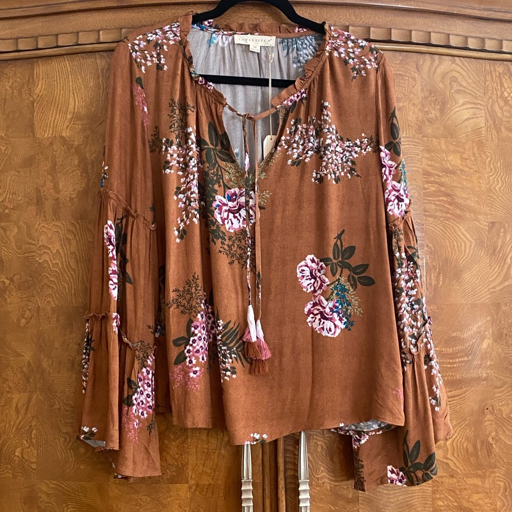 Floral Bohemian Top in Brown by LOVESTITCH Size Medium